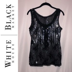 White House Black Market Sequin & Lace Cami Top